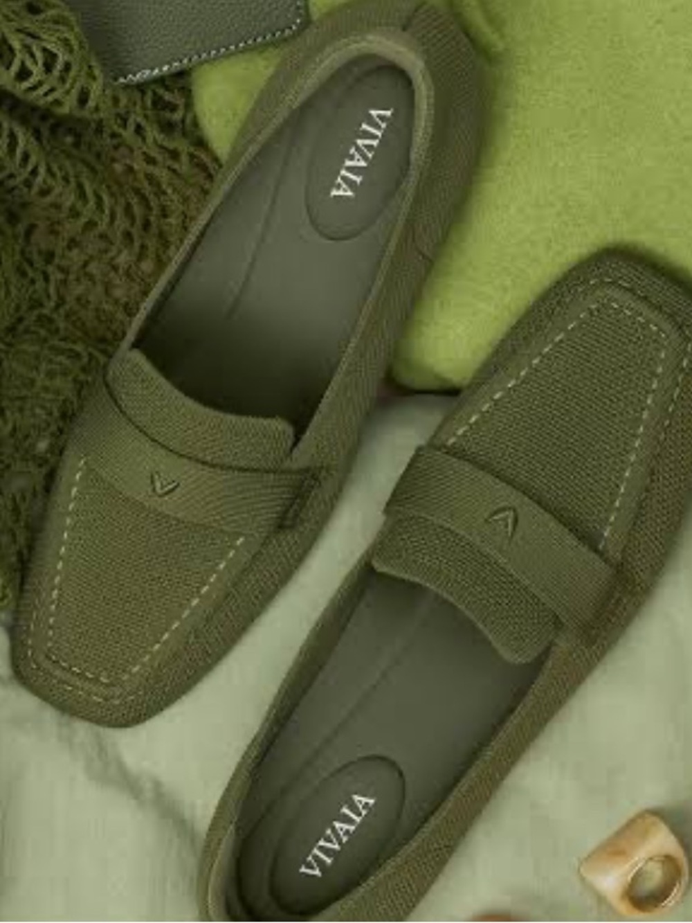 Vivaia Silvie Square Toe Icon Loafers Olive Drab Lattice Knit Comfort Shoes 39